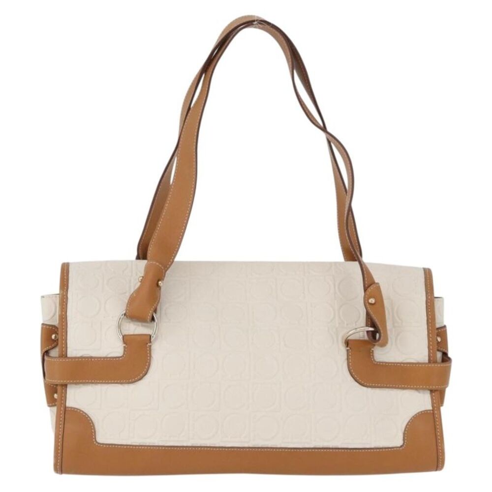Salvatore Ferragamo Gancini Top Handle Canvas White Pvc Handbag - Picture 2 of 16